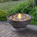 Outdoor Water Fountain with Led Light Decorative Pedestal Bowl Design with River Stones Home Decoration, Modern Garden Fountain for Patio Decor