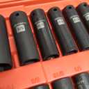 LLNDEI 3/8" Drive Impact Socket Set SAE and Metric (5/16"- 3/4", 8-22mm) 48pcs, CR-V Steel, 6 Point Sockets, Extension Bar (3-in, 6-in), 1/2"F to 3/8"M Reducer Universal Joint