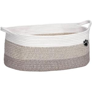 Optish Dog Toy Basket, Toy Box and Bin for Dog Cat Storage, 19.7" X 11" X 7.9" (30L) Large Woven Rope Basket for Blanket Storage, Living Room, Bedroom, White & Brown