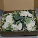 Bridesmaids Bouquets for Wedding - Set of 6 Realistic Artificial Rose Eucalyptus Silk Bride Flowers for Bridal Shower Ceremony Decorations - Ivory White