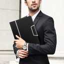 Toplive Conference Folder - Executive Business Padfolio with Letter/A4 Size Clipboard, Document Sleeve & Card Holders - Black