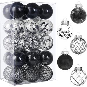 Clear Christmas Ball Ornaments, 30ct Shatterproof Xmas Ball Decorations 2.36" for Halloween Christmas Party (Black)