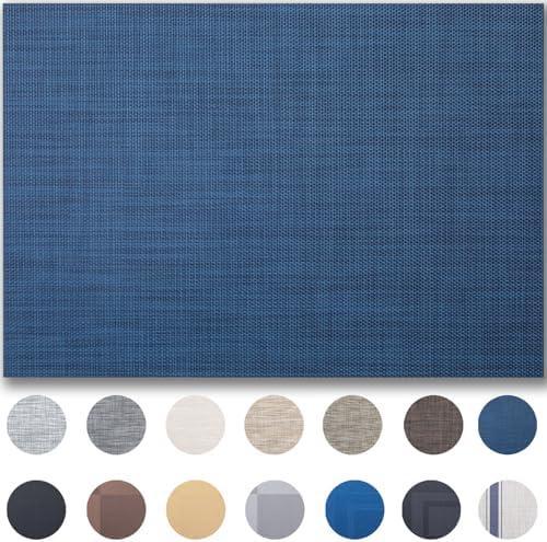 Placemats Set of 4 - Easy Clean Woven Vinyl Placemats for Dining Table, Indoor/Outdoor Place Mats, Washable PVC Table Mats（Navy Blue）