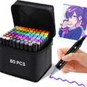 80 Colors Alcohol Markers Set, Dual Tip Art Pens, Alcohol-Based Marker for Kids & Adult Coloring, Drawing, Sketching, Vibrant No Bleeding Marker for Artists, Illustration Gifts