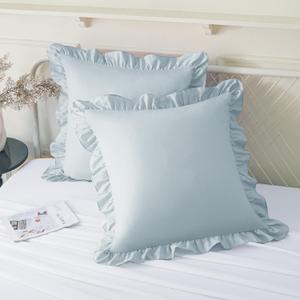 KKJIAF Ruffle Pillow Cases 26x26 Inches, Dusty Blue Square Ruffled Pillow Covers Set of 2, Microfiber Wrinkle Resistant Pillow Shams with Envelope Closure for Sofa Bed Living Room