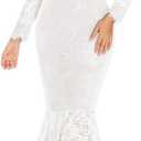 LALAGEN Women's Floral Lace Long Sleeve Off Shoulder Wedding Mermaid Dress White M