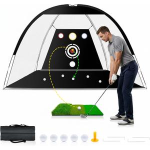 Golf Net, Dikutar 10x7ft Practice Bundle with Tri-Turf Mat & 4-Targets