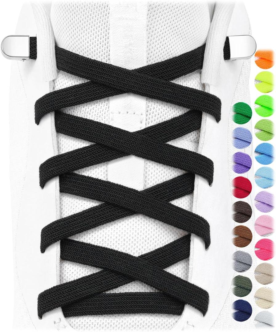 Stepace 2 Pairs Elastic No Tie Shoe Laces for Kids and Adults Sneakers, Stretch Flat Tieless Shoestrings