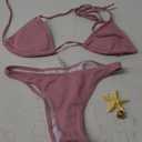 SOLY HUX Women's Sexy Halter Triangle Bikini Set Tie String Swimsuit High Cut Thong Two Piece Bathing Suit (Pure Red), XS