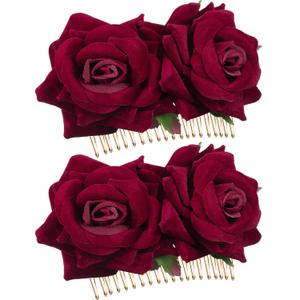 Bememo 2 Pack Women Rose Flower Hair Clip Rose Side Combs Flamenco Flowers Day of the Dead Costumes Mexican Hair Accessories for Wedding Party Decor Gift for Women Mom Grandma(Dark Red)