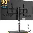 Universal TV Stand Tabletop TV Mount with Power Outlet for 50-90 Inch OLED LED Monitors, 9 Levels Height Adjustment, Ambient Lighting on The Bottom Holds up to 150lbs, Black 600x400mm