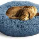 Whiskers & Friends Dog Bed, Round Fluffy Dog Beds for Small Dogs Washable, Calming Donut Pet Bed for Medium Dogs - Up to 45 Pounds (31.00'' x 31.00'' x 8.00'', Navy-Grey)