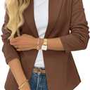 ELLEVEN Women’s Business Casual Open Front Blazers, Stretchy Knit Long Sleeve Blazer Work Office Suit Jackets (Brown, XXL)