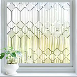 SUNBABY Reeded Glass Window Privacy Film, Frosted Glass Window Film for Bathroom & Front Door, Static Cling Decorative 3D Window Stickers Day and Night Privacy Sun Heat Blocking (17.5 x 78.7 Inch)