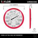 Taylor Big and Bold Wall Dial Thermometer, Indoor Outdoor Thermometer, Wireless Thermometer with Easy to Read Numbers for Patio, Pool, Garage and Indoor Areas, 13.25-inch, Red