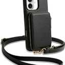 ZVE for iPhone 16 Case Wallet with Card Holder, RFID Blocking Zipper Phone Purse with Adjustable Crossbody Strap and Wrist Strap for iPhone 16 6.1", Black