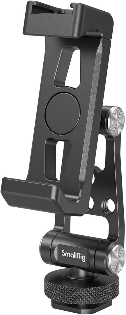 SMALLRIG Universal Metal Phone Support with Cold Shoe Mount, Smartphone Holder Adapter Support Free Adjustment Joints, Phone Tripod Mount for iPhone 17 16 15 14, for Samsung Galaxy etc. 