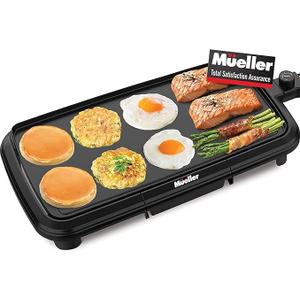 Mueller HealthyBites Electric Griddle Nonstick, 20 Inch Eco Pancake Griddle Grill Teflon-free, 10 Eggs at Once, Cool-Touch Handles & Slide-Out Drip Tray, for Breakfast Pancakes, Burgers, Eggs