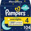 Pampers Overnight Diapers - Swaddlers Overnights - Size 4, 104 Count, Disposable Baby Diaper, Night Time Leak and Skin Protection
