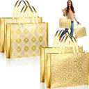 PerKoop 4 Pcs Extra Large Gold Gift Bag 20 x 16 Inch Jumbo Golden Pattern Gift Bag Non Woven Fabric Reusable Gift Bag Oversized Tote Gift Bags for Xmas Weddings, Bridal Showers, Birthdays (Simple)