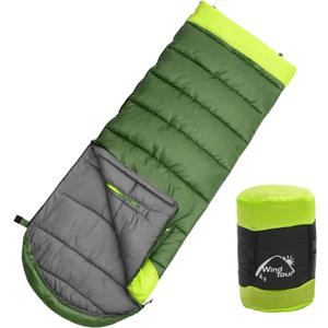 Wind Tour 3 Season Lightweight Waterproof Sleeping Bag Indoor & Outdoor for Hiking Backpacking Camping Traveling (4.3 lb | Green | Left)