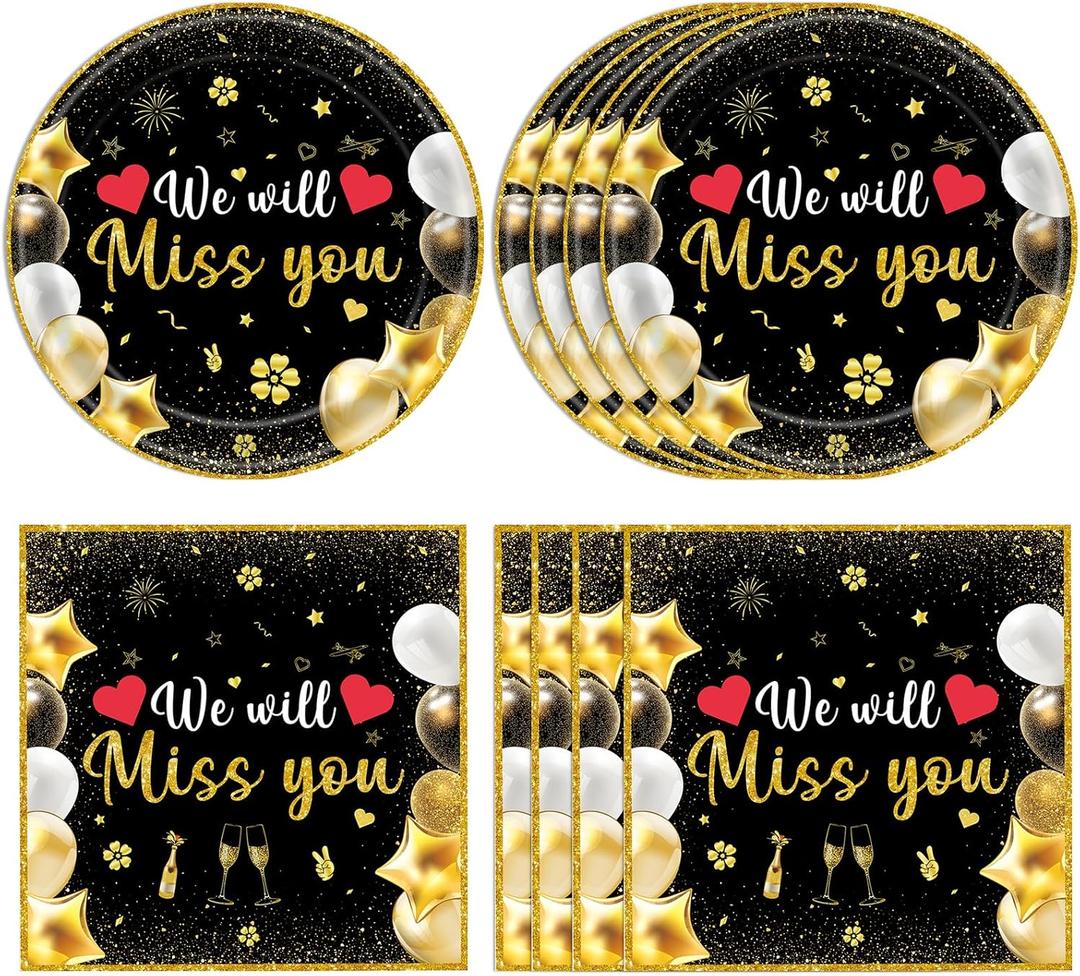40Pcs We Will Miss You Decorations Farewell Party Disposable Tableware Paper Plates and Napkins Kit Going Away, Retirement, Coworkers Leaving, Goodbye, Moving Away Party Decorations Supplies