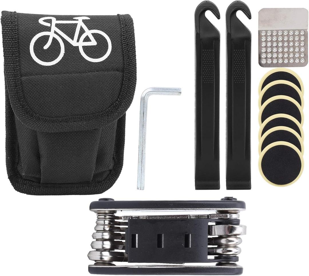 Mountain Bike Repair Tool Kit 16 in 1 Bicycle Tyre Repair Tools Portable Cycling Equipment for Outdoor Enthusiasts and Beginners Steel Plastic 12x8.5cm