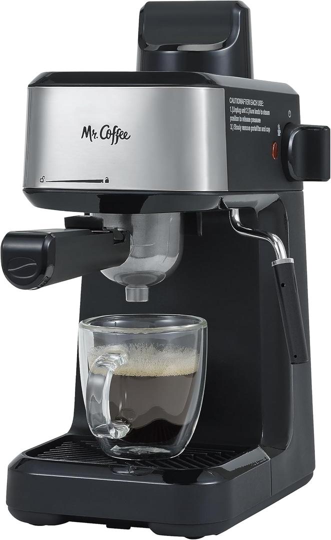 Mr. Coffee 4-Shot Steam Espresso Cappuccino and Latte Maker with Stainless Steel Frothing Pitcher, Black