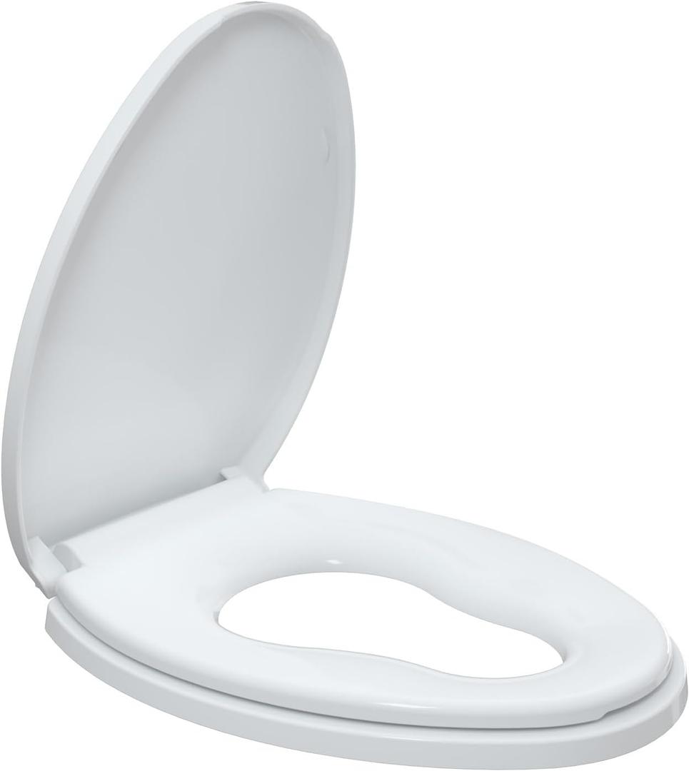 R&T Elongated Toilet Seat with Built in Potty Training Seat, Slow Close Toddler Seat Fits both Adult and Child, Easy To Install & Clean