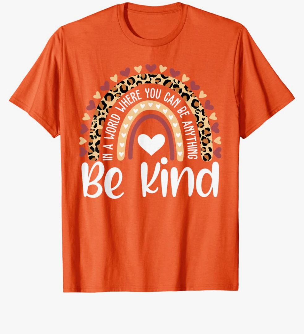Unity Day Orange Anti Bullying Leopard Rainbow Kids Teacher T-Shirt M