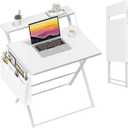 GreenForest Folding Desk for Small Spaces, 31.5 inch Foldable Table with Storage Bag, 2-Tier Portable Computer Desk with Monitor Stand for Home Bedroom, Pure White