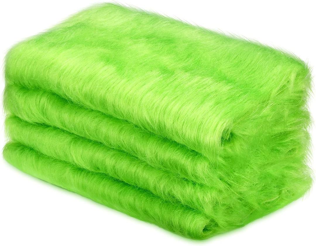 Jetec 4 Pcs Lime Green Faux Fur 10 x 20 Inch Christmas Faux Fur Fabric Squares Fluffy Halloween Fabric Patches Winter Soft Plush for DIY Craft, Gnomes, Cosplay Costume, Decoration