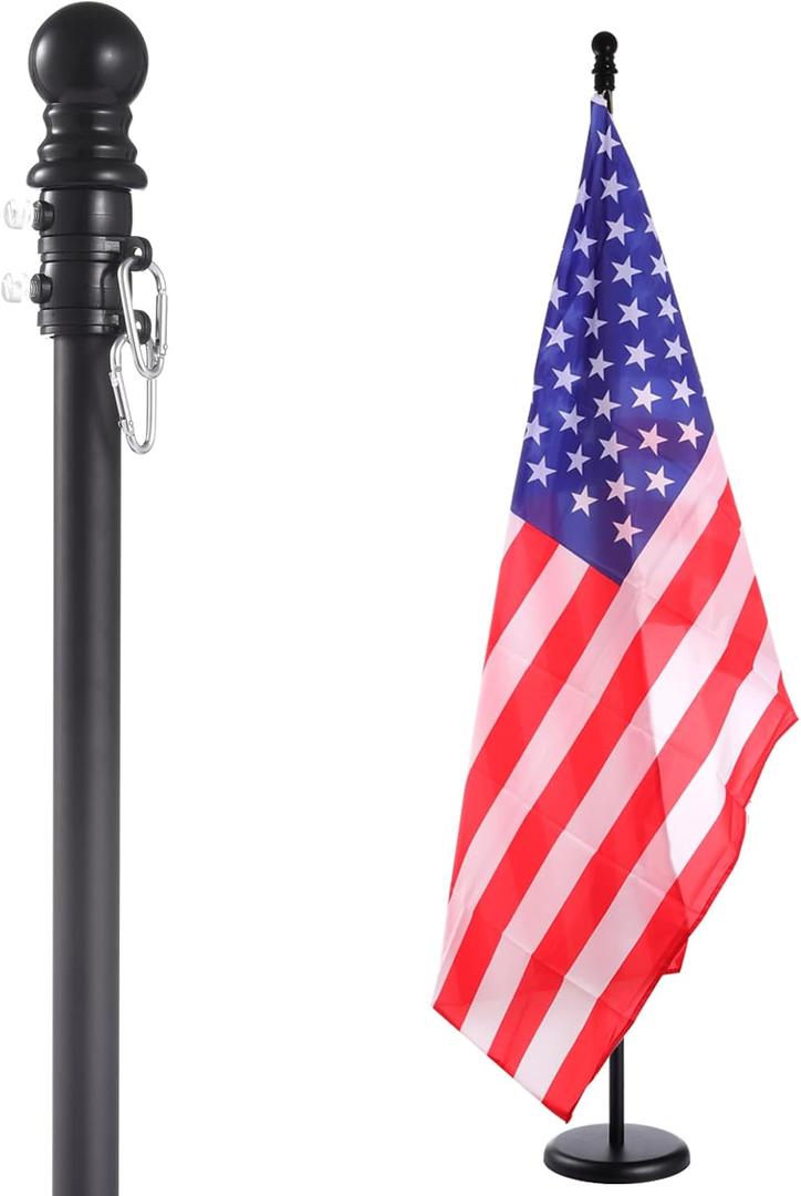 iElyiEsy 6FT Indoor Flagpole Kit with Black Ball Topper, Sectional Flag Pole with Round Base Stand, Premium Aluminum Pole Heavy Duty Flag Pole with US Flag for Schools, Office, Hall