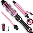 Travel Curling Iron, Thermal Brush 1.5 Inch for Hair Curler,Heated Round Brush for Blowout Look, Dual Voltage, LED Display, 7 Temp Setting, Detachable Heated, Tourmaline Ceramic,Gifts for Women