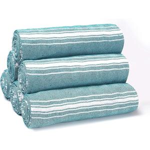 Belizzi Home Peshtemal Turkish Towel Chevron Beach Towels Oversized 36x71 Set of 6, Beach Towels for Adults, Soft Durable Absorbent Extra Large Bath Sheet Hammam Towel - Teal, 6 Pack