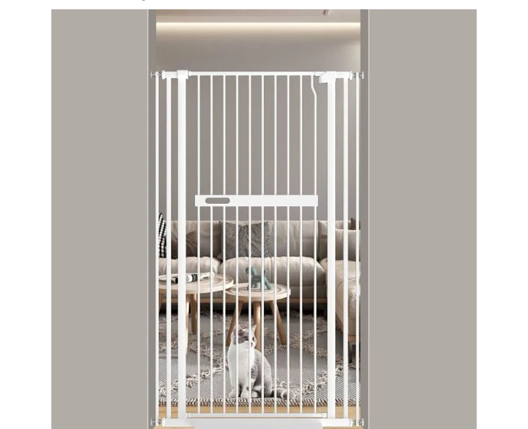 AIKSSOO 55.11" Extra Tall Cat Gate 30.11-33.07" Wide Safety White Metal Gate Pressure Mount Walk Through Swing Auto Close Pet Gate Toddler Dog Pet Cat for Indoor Stairs Doorways Kitchen