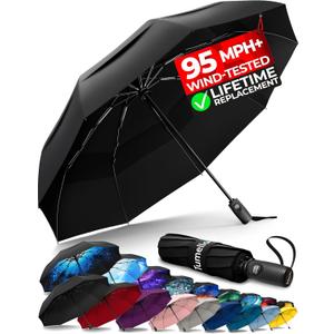 TUMELLA Strongest Windproof Travel Umbrella (Compact, Superior & Beautiful), Small, Wind-Tested, Light & Portable, Automatic Folding Rain Umbrella, Durable Premium Grip, Fits Car and Backpack