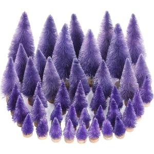 Yookat 40Pcs Mini Pine Trees Artificial Mini Trees with Wood Base Sisal Trees Bottle Brush Trees Assorted Color for Christmas Decoration Winter Ornaments DIY Crafts (Purple)