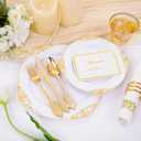 Hioasis 350pcs White and Gold Plates - White Party Plates for 50 Guest, Include 100 Heavy-duty Plates(20% Thicker Than Standard), 150 Cutlery Set, 50 Napkin, 50 Cups