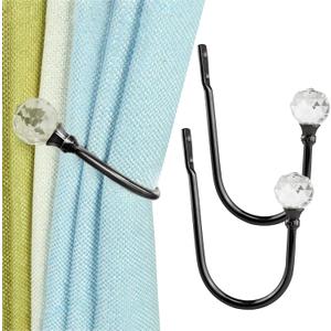 Coolnice 2 Pack Curtain Holdbacks, Wall Mounted Curtain Tiebacks, Glass Crystal with U Shape Curtain Pull Backs with Screws for Home Office-Black
