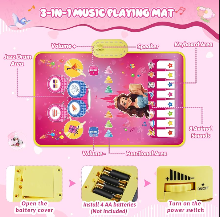 Toys for 6+ Year Old Girl Gifts: Baby Music Mat Toddler Toys Age 1-2 - 3 in 1 Piano Drum Animal Touch Unicorn Toy - Infant Musical Toy 12-18 Months Babies Birthday Easter Gifts for 1 2 3 Year Old Girls
