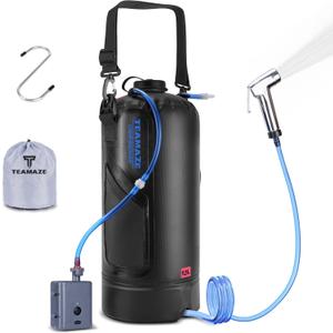 Camping Shower,12L Portable Camp Shower Bag with Upgraded Screw Lid, Auto Pressure Pump, Solar Shower, Camping Shower Head for Beach Camping, Hiking, Traveling, Washing