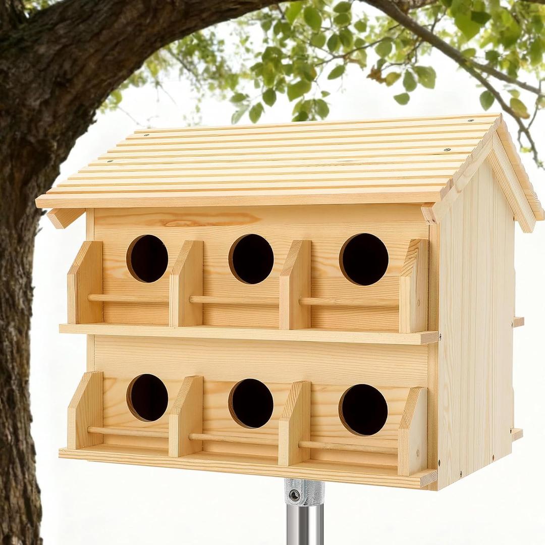 Bird House for Outside 12 Room Round Entry Large Purple Martin House for Garden Courtyard Backyard Decor 20 Inch Rustic Bluebird Wren Chickadee Sparrow Nest Box