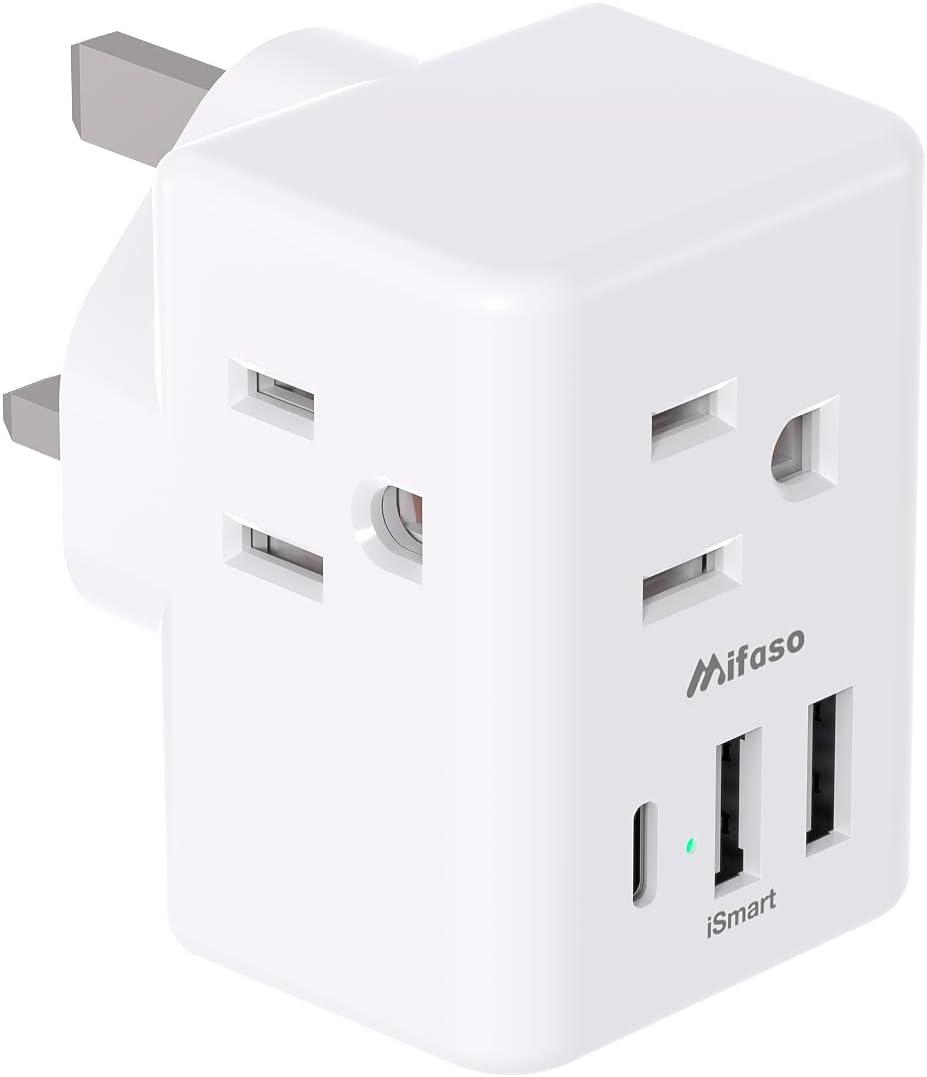 US to UK Plug Adapter, Type G Power Adapter with 3 Electrical Outlet 3 USB Charger, International Plug Adapter, USA to Dubai England Ireland British London Hong Kong Singapore Travel Essentials