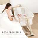 ANGELBLISS Electric Baby Bassinet Bedside Sleeper with Auto Rocking, Remote/Touch Control, 3 Timer Modes, 12 Sounds, 6 Heights, Storage & Wheels (Beige), Full