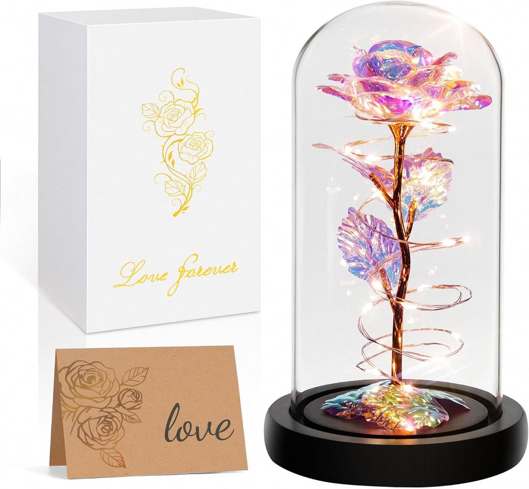 Childom Valentines Day Rose Gifts for Her, Birthday Gifts for Women Mom Mothers Day, Flowers for Delivery Prime, Colorful Light Up Rose in A Glass Dome, Anniversary Valentines Roses Gift for Wife Daughter