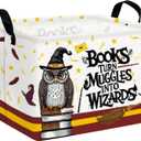 Kid Rectangle Magic Decor Basket Nursery Baby Gift Basket Feather Hat Book Broomstick Toy Storage Bin (Wand Owl)