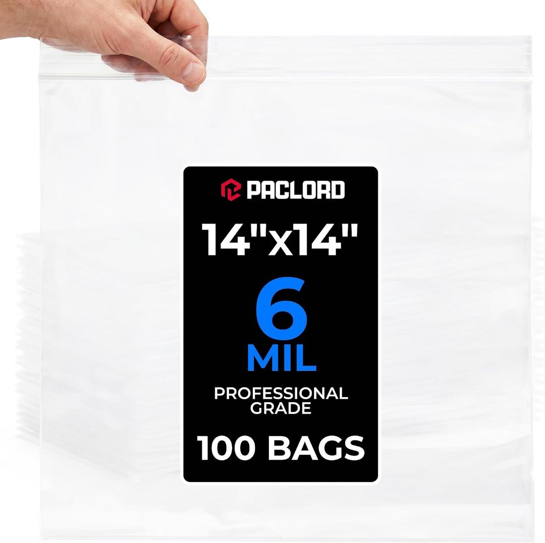 14" x 14" Large Reclosable Plastic Zip Bags, 100 Count