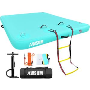 AWSUM Inflatable Floating Dock Air Dock Platform Floating Island Raft with None-Slip Surface for Pool Beach Ocean (8  6 ft, Mint Green)