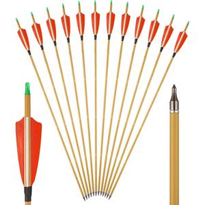 TOPARCHERY Premium 30" Carbon Hunting Arrows with 4" Real Turkey Feathers Fletching and Removable Tips - 500 Spine Practice Target Arrows for Recurve Bow Long Bow -12Pcs (Bamboo pattern)